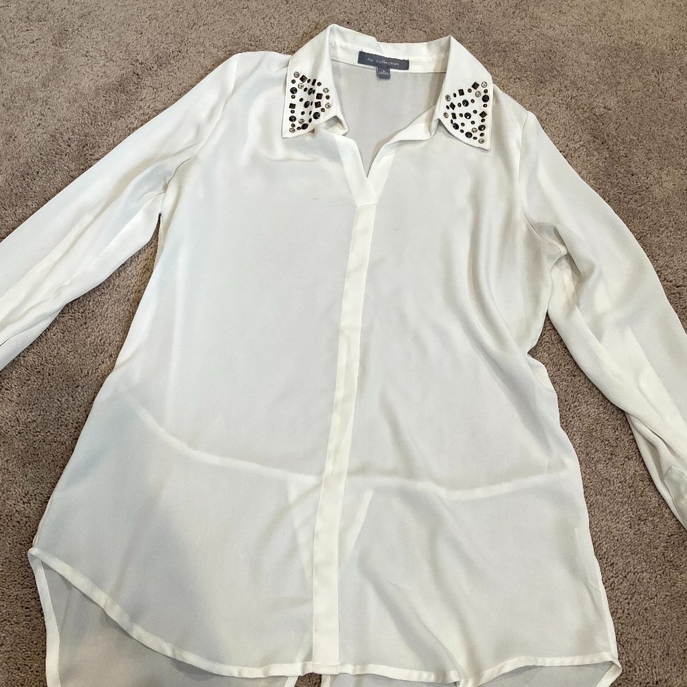 NY Collection Embellished Collar Blouse